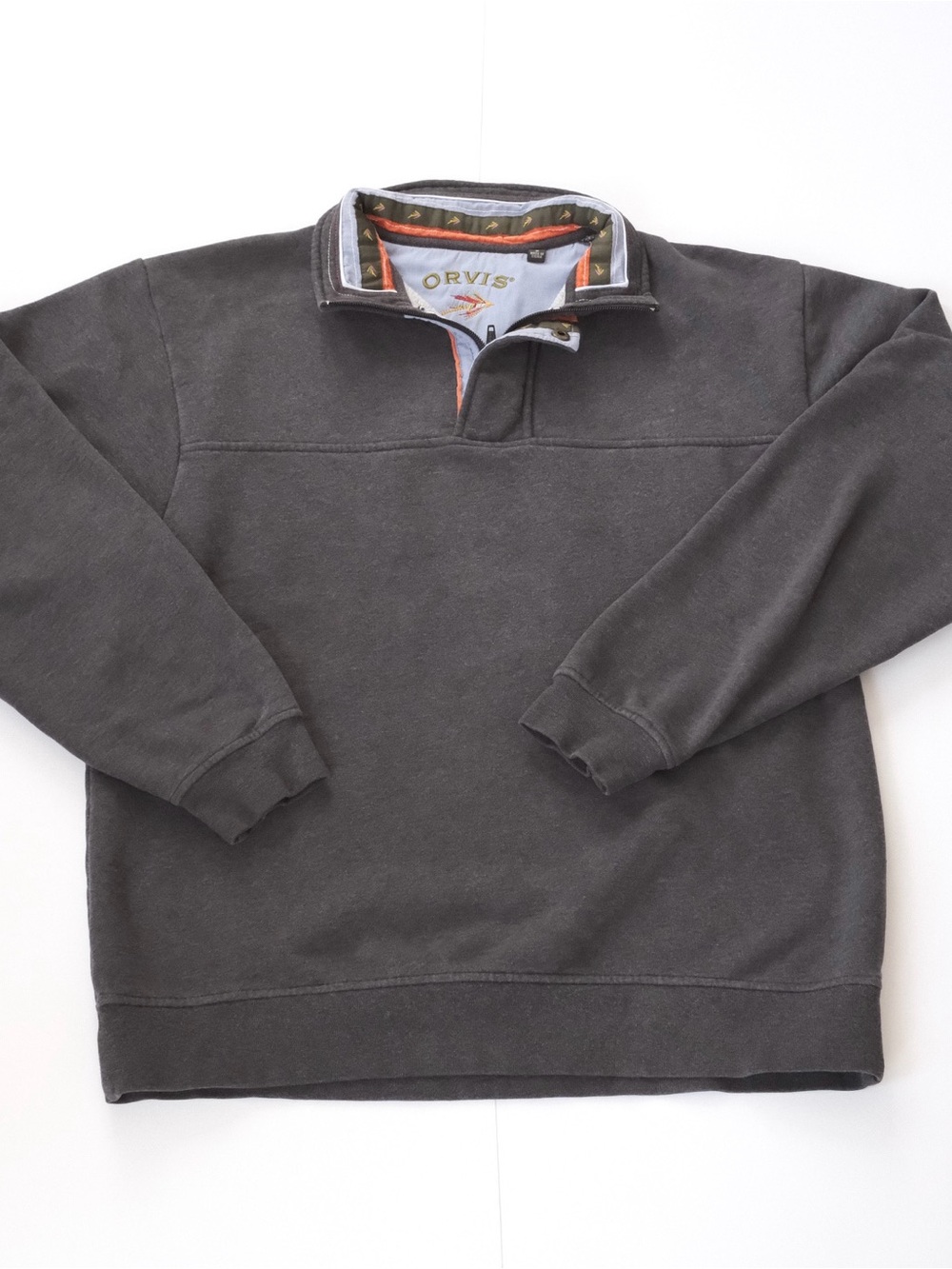 Orvis Grey 1/4 Zip Button Pullover Classic Long Sleeve - Size Men's M Medium